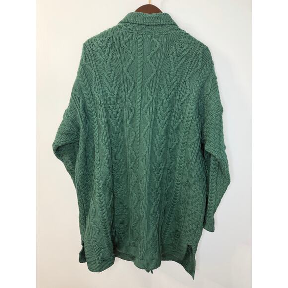 Aran Crafts Merino Wool Green Cable Knit Fisherman Ireland Cardigan Women's XL - Picture 7 of 11